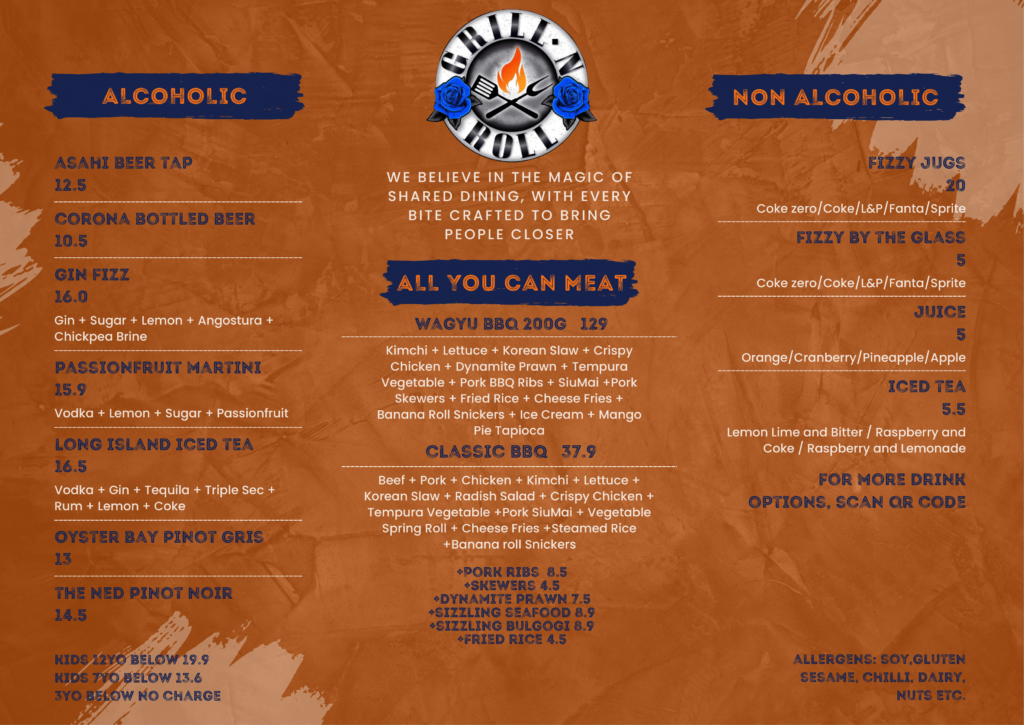 Grill N Roll Menu Page 1